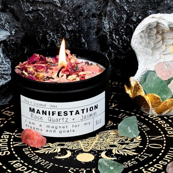 Crystal Soy Candles, Handmade Wishing Gifts, Wishing Law of Attraction MANIFEST - Picture 1 of 6